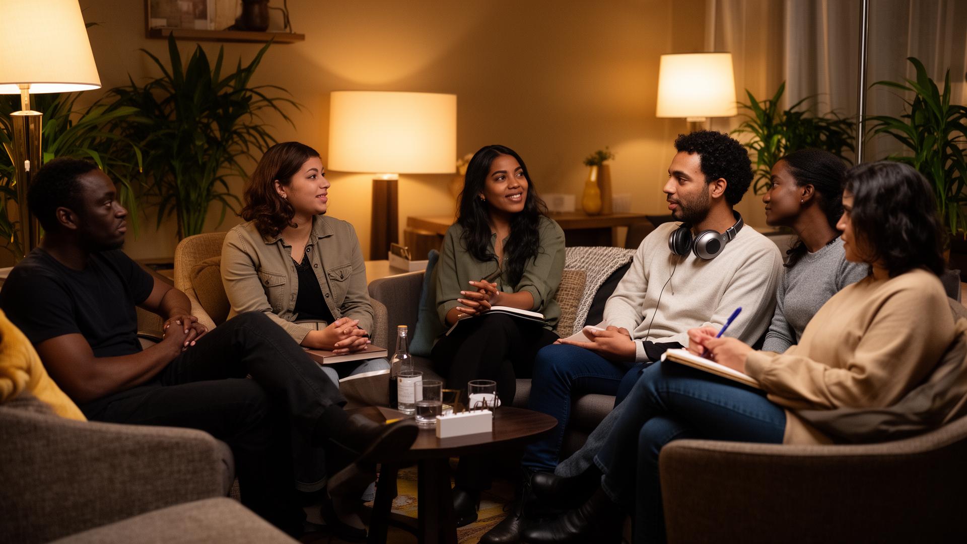 An intimate lounge conversation between adults
